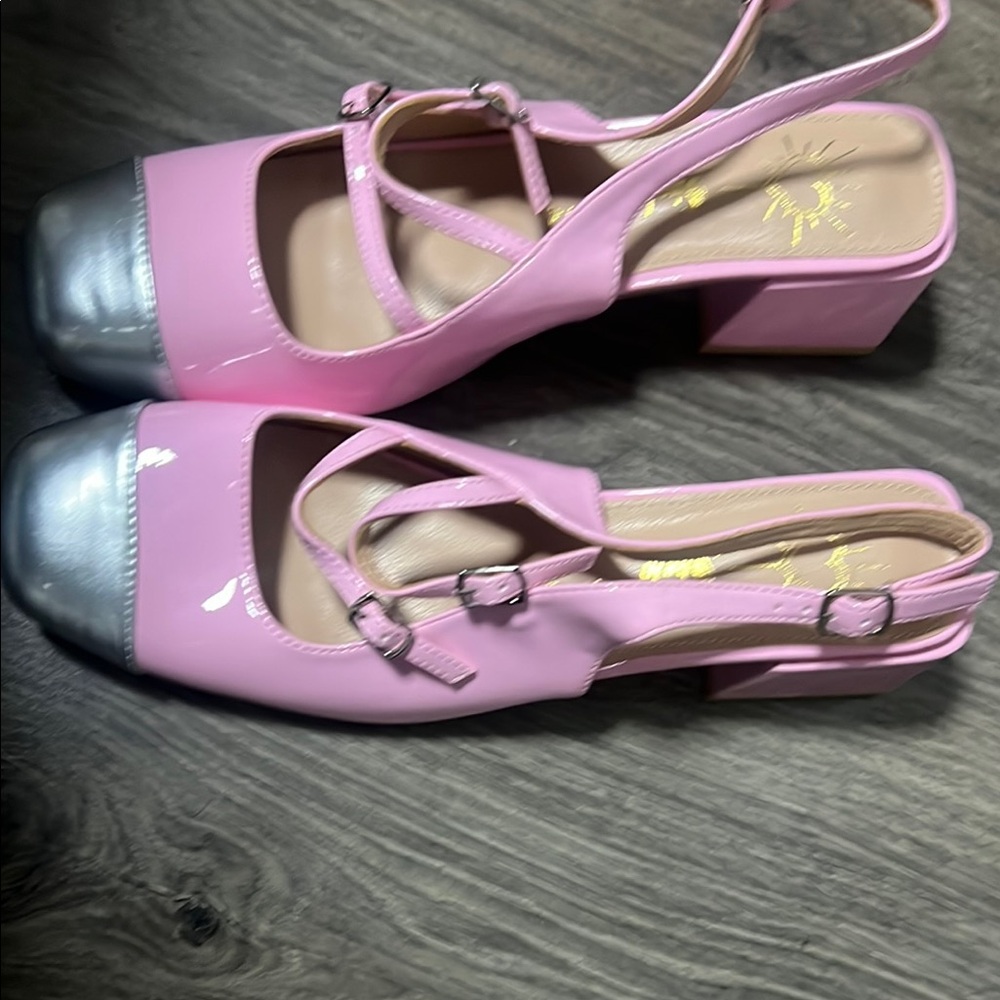 Pink and Silver Slingback Heels - Picture 2 of 4